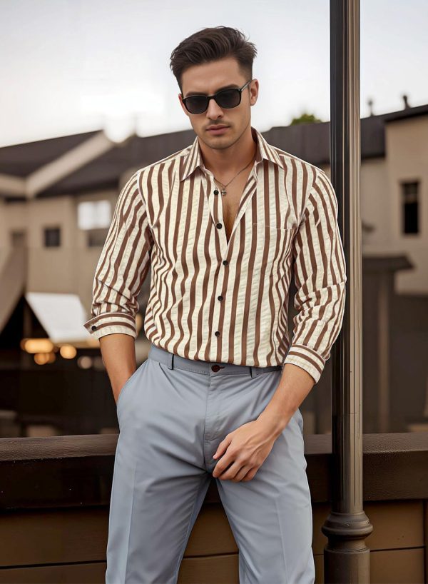 VATPAVE Men's Casual Stylish Striped Shirt Long Sleeve Button Down Shirt Regular Fit Dress Shirt with Pocket - Image 2