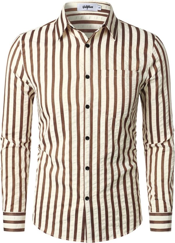 VATPAVE Men's Casual Stylish Striped Shirt Long Sleeve Button Down Shirt Regular Fit Dress Shirt with Pocket - Image 3