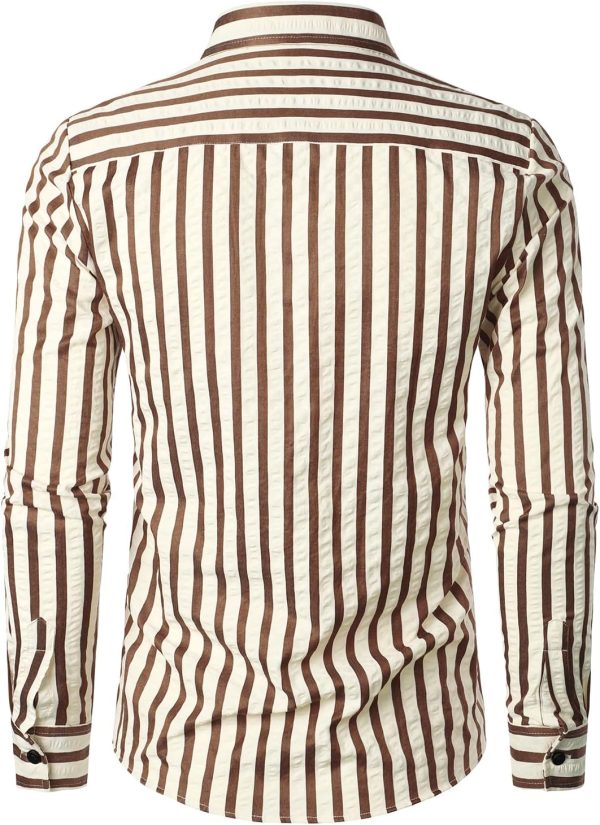 VATPAVE Men's Casual Stylish Striped Shirt Long Sleeve Button Down Shirt Regular Fit Dress Shirt with Pocket - Image 4