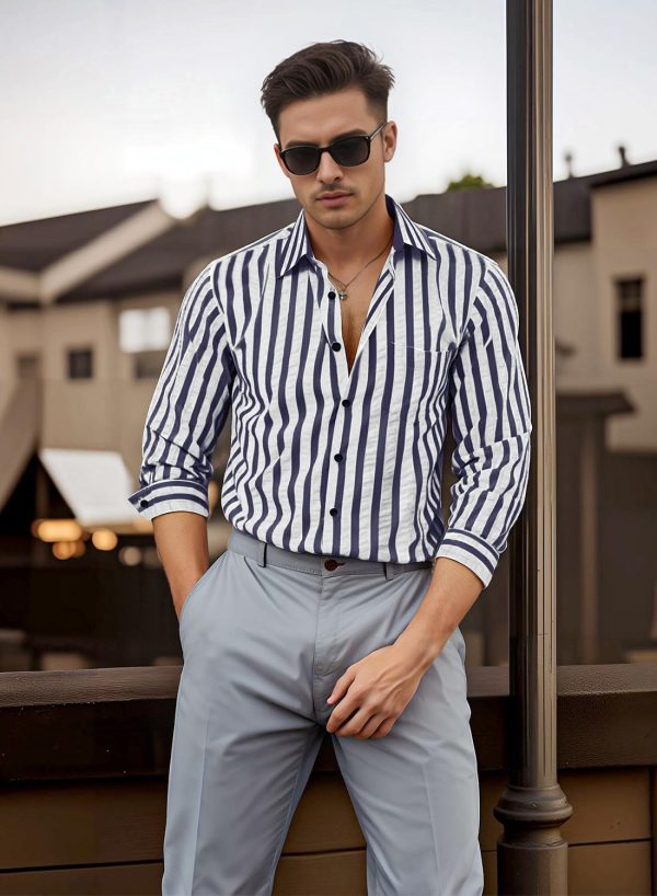 VATPAVE Men's Casual Stylish Striped Shirt Long Sleeve Button Down Shirt Regular Fit Dress Shirt with Pocket - Image 8