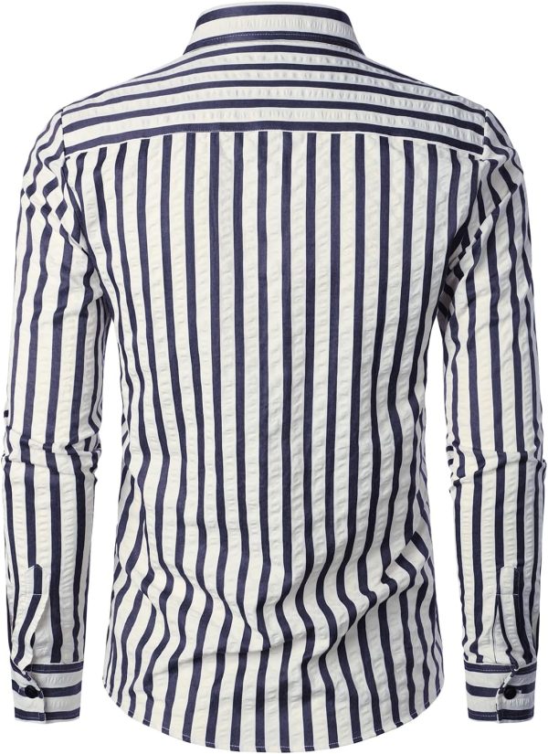 VATPAVE Men's Casual Stylish Striped Shirt Long Sleeve Button Down Shirt Regular Fit Dress Shirt with Pocket - Image 10