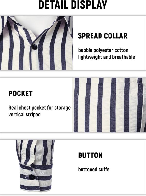 VATPAVE Men's Casual Stylish Striped Shirt Long Sleeve Button Down Shirt Regular Fit Dress Shirt with Pocket - Image 11