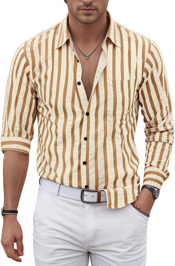 VATPAVE Men's Casual Stylish Striped Shirt Long Sleeve Button Down Shirt Regular Fit Dress Shirt with Pocket - Image 13