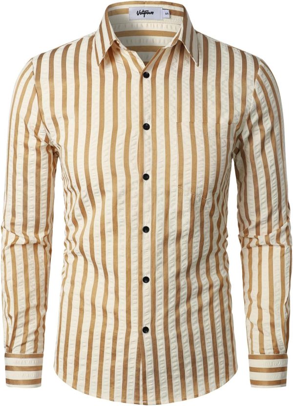 VATPAVE Men's Casual Stylish Striped Shirt Long Sleeve Button Down Shirt Regular Fit Dress Shirt with Pocket - Image 15