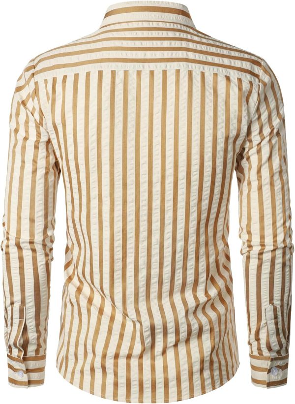 VATPAVE Men's Casual Stylish Striped Shirt Long Sleeve Button Down Shirt Regular Fit Dress Shirt with Pocket - Image 16