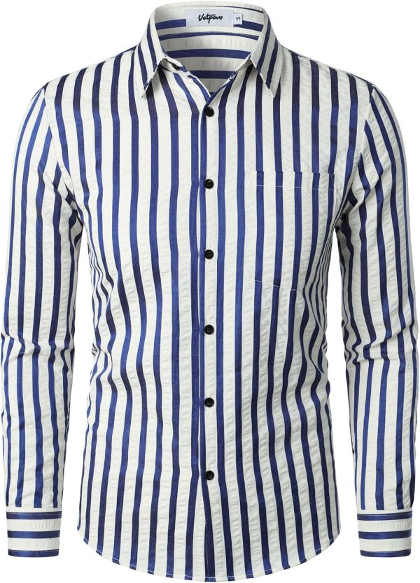 VATPAVE Men's Casual Stylish Striped Shirt Long Sleeve Button Down Shirt Regular Fit Dress Shirt with Pocket - Image 21