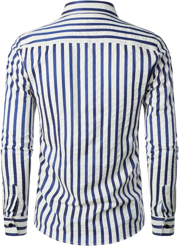VATPAVE Men's Casual Stylish Striped Shirt Long Sleeve Button Down Shirt Regular Fit Dress Shirt with Pocket - Image 22