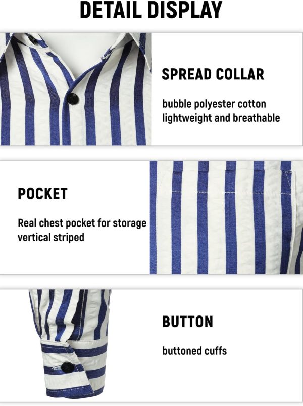 VATPAVE Men's Casual Stylish Striped Shirt Long Sleeve Button Down Shirt Regular Fit Dress Shirt with Pocket - Image 23