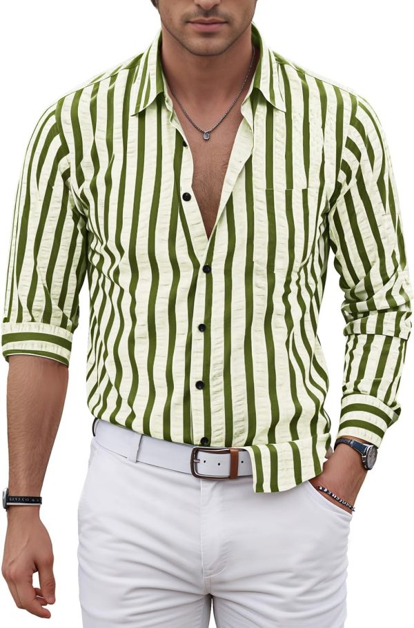VATPAVE Men's Casual Stylish Striped Shirt Long Sleeve Button Down Shirt Regular Fit Dress Shirt with Pocket - Image 25