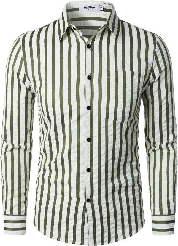 VATPAVE Men's Casual Stylish Striped Shirt Long Sleeve Button Down Shirt Regular Fit Dress Shirt with Pocket - Image 27