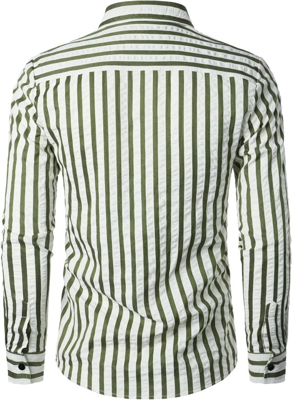 VATPAVE Men's Casual Stylish Striped Shirt Long Sleeve Button Down Shirt Regular Fit Dress Shirt with Pocket - Image 28