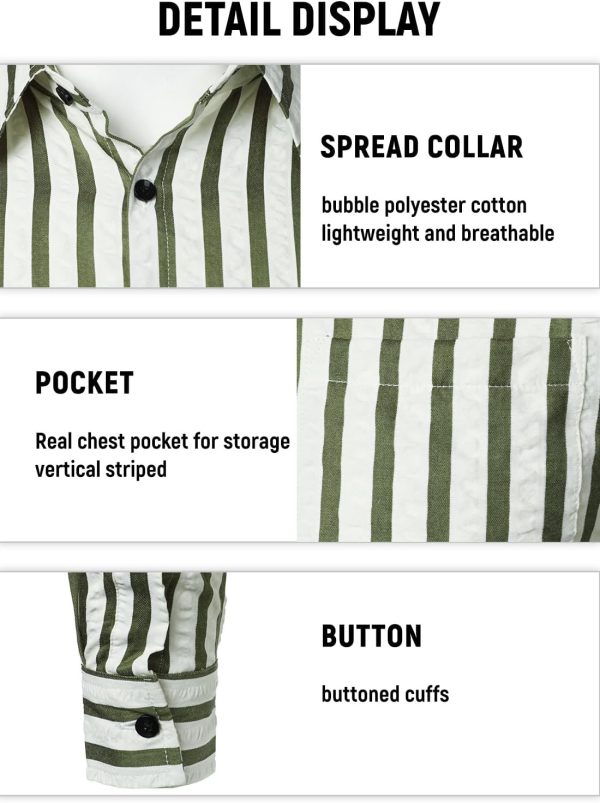 VATPAVE Men's Casual Stylish Striped Shirt Long Sleeve Button Down Shirt Regular Fit Dress Shirt with Pocket - Image 29