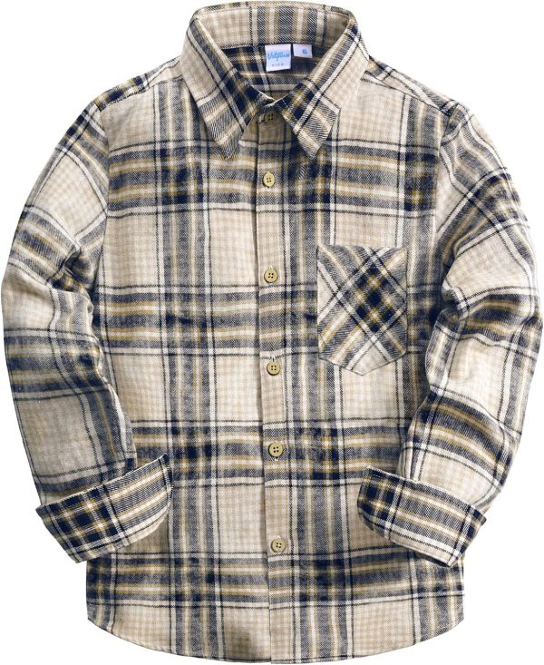VATPAVE Boys Flannel Button Down Shirt Casual Long Sleeve Plaid Shirts 6-14 Years