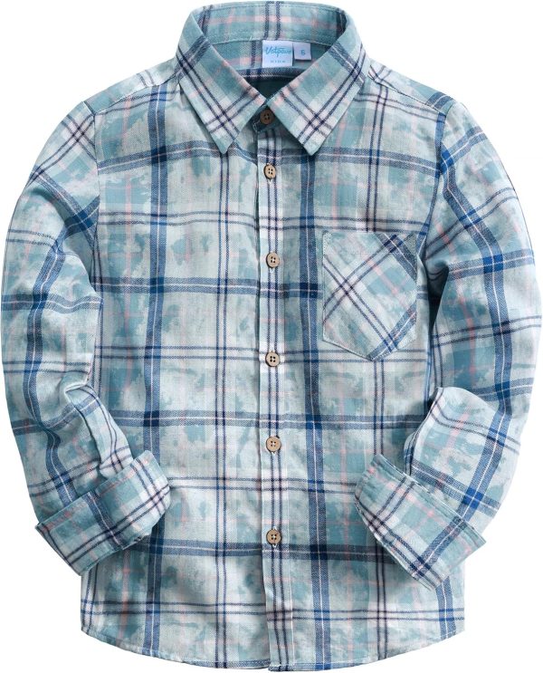 VATPAVE Boys Flannel Button Down Shirt Casual Long Sleeve Plaid Shirts 6-14 Years - Image 7