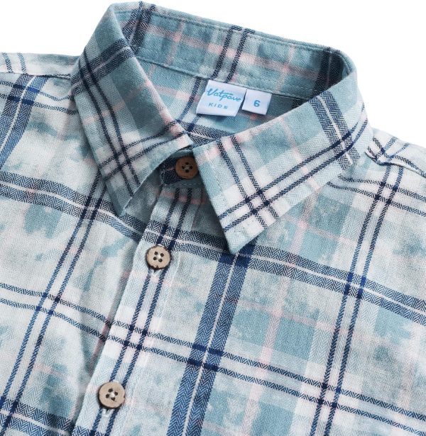 VATPAVE Boys Flannel Button Down Shirt Casual Long Sleeve Plaid Shirts 6-14 Years - Image 9