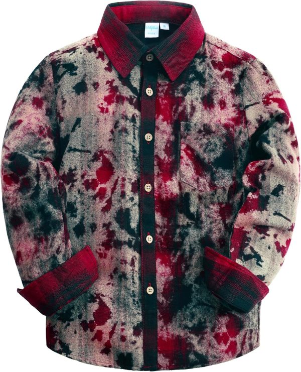 VATPAVE Boys Flannel Button Down Shirt Casual Long Sleeve Plaid Shirts 6-14 Years - Image 13