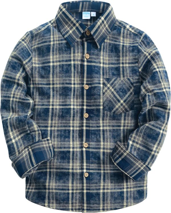 VATPAVE Boys Flannel Button Down Shirt Casual Long Sleeve Plaid Shirts 6-14 Years - Image 19