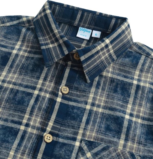 VATPAVE Boys Flannel Button Down Shirt Casual Long Sleeve Plaid Shirts 6-14 Years - Image 21