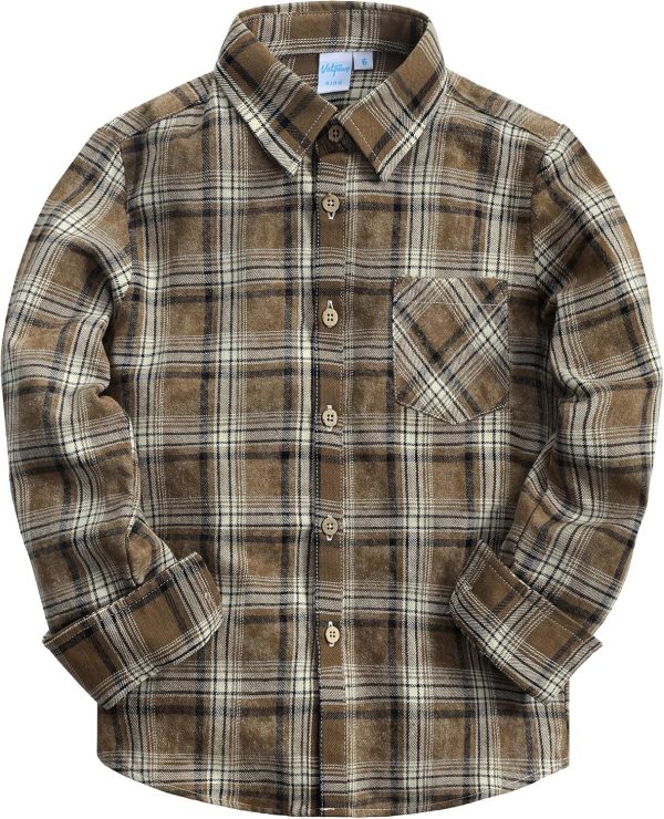 VATPAVE Boys Flannel Button Down Shirt Casual Long Sleeve Plaid Shirts 6-14 Years - Image 25