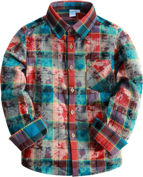 VATPAVE Boys Flannel Button Down Shirt Casual Long Sleeve Plaid Shirts 6-14 Years - Image 43