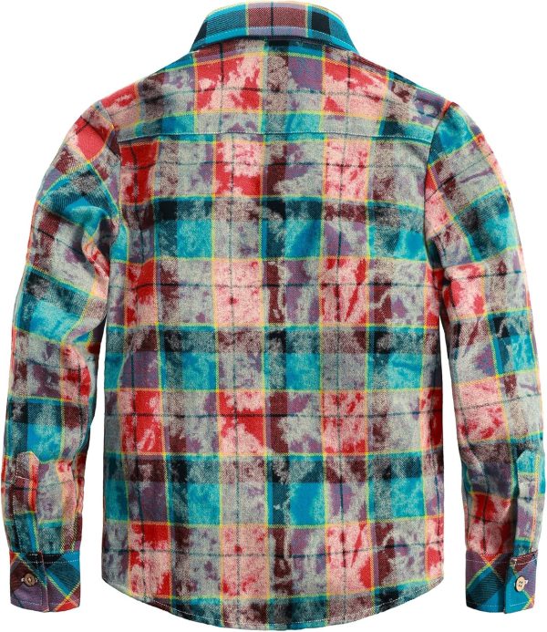 VATPAVE Boys Flannel Button Down Shirt Casual Long Sleeve Plaid Shirts 6-14 Years - Image 44