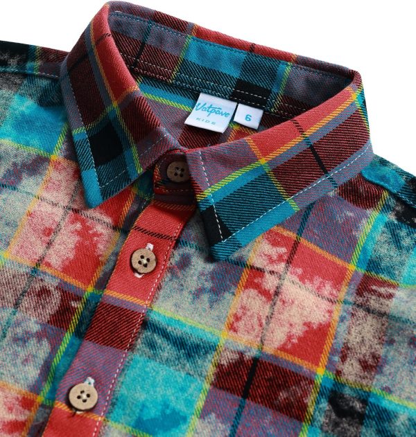 VATPAVE Boys Flannel Button Down Shirt Casual Long Sleeve Plaid Shirts 6-14 Years - Image 45
