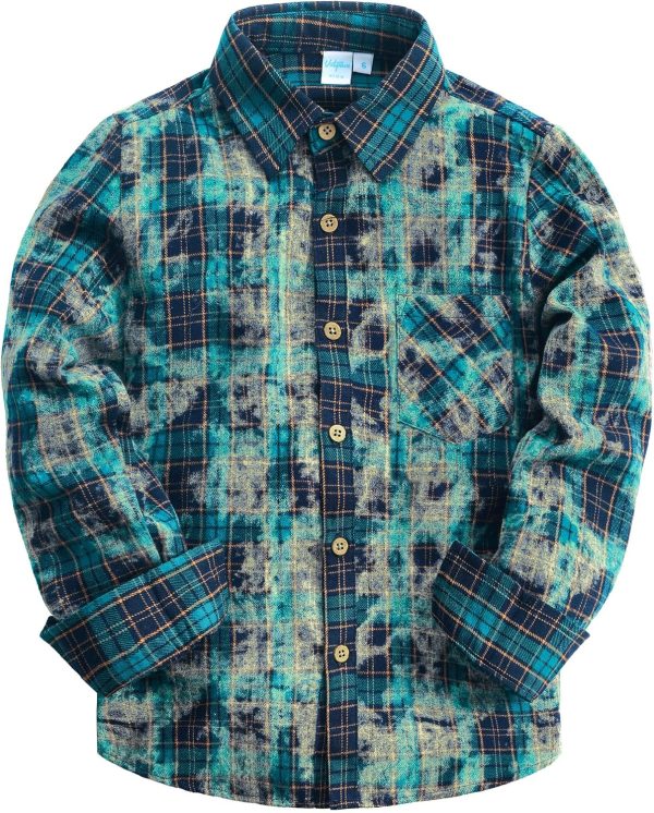 VATPAVE Boys Flannel Button Down Shirt Casual Long Sleeve Plaid Shirts 6-14 Years - Image 49