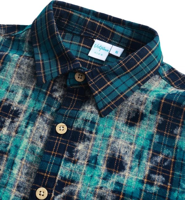 VATPAVE Boys Flannel Button Down Shirt Casual Long Sleeve Plaid Shirts 6-14 Years - Image 51