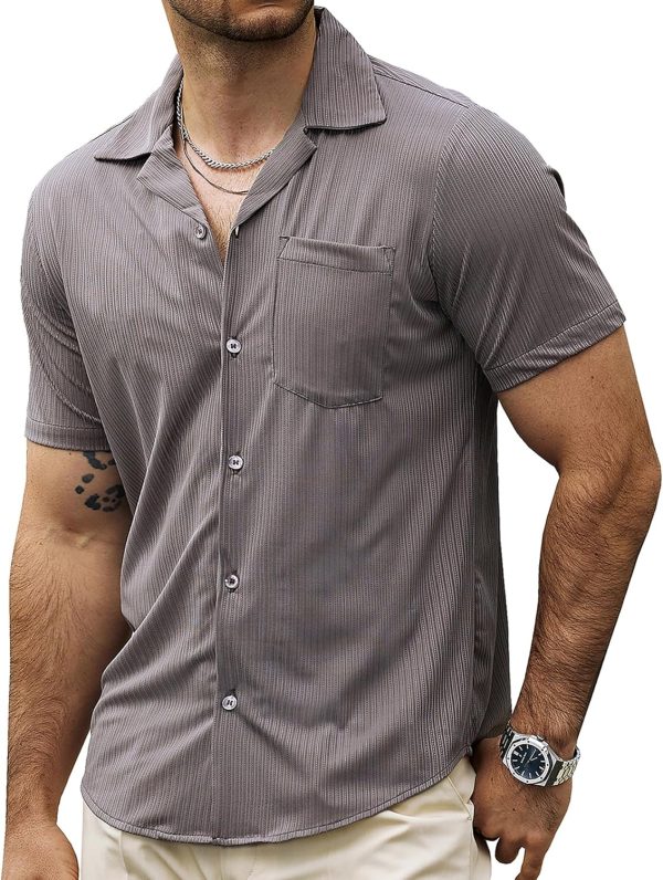 VATPAVE Mens Casual Summer Shirts Short Sleeve Button Down Shirts Fashion Textured Beach Hawaiian Shirts with Pocket