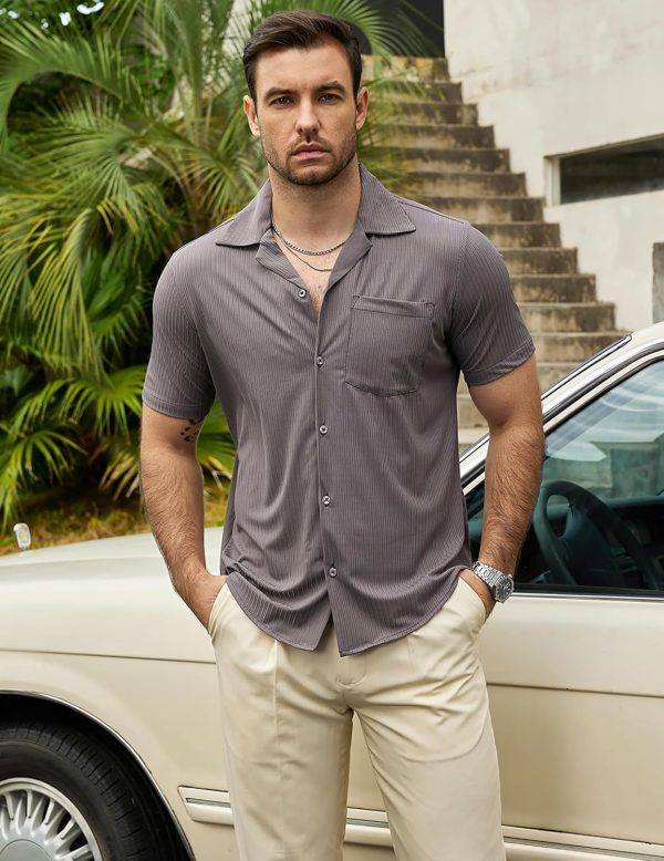 VATPAVE Mens Casual Summer Shirts Short Sleeve Button Down Shirts Fashion Textured Beach Hawaiian Shirts with Pocket - Image 3