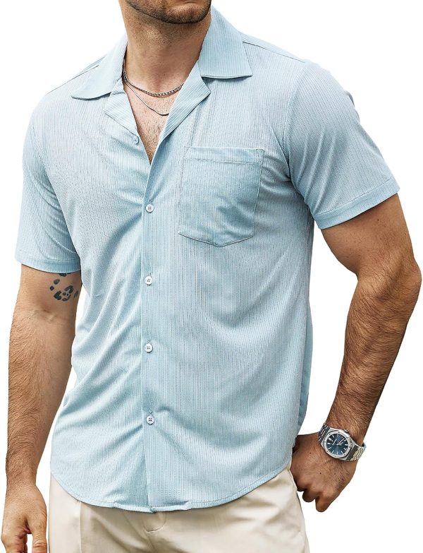 VATPAVE Mens Casual Summer Shirts Short Sleeve Button Down Shirts Fashion Textured Beach Hawaiian Shirts with Pocket - Image 7