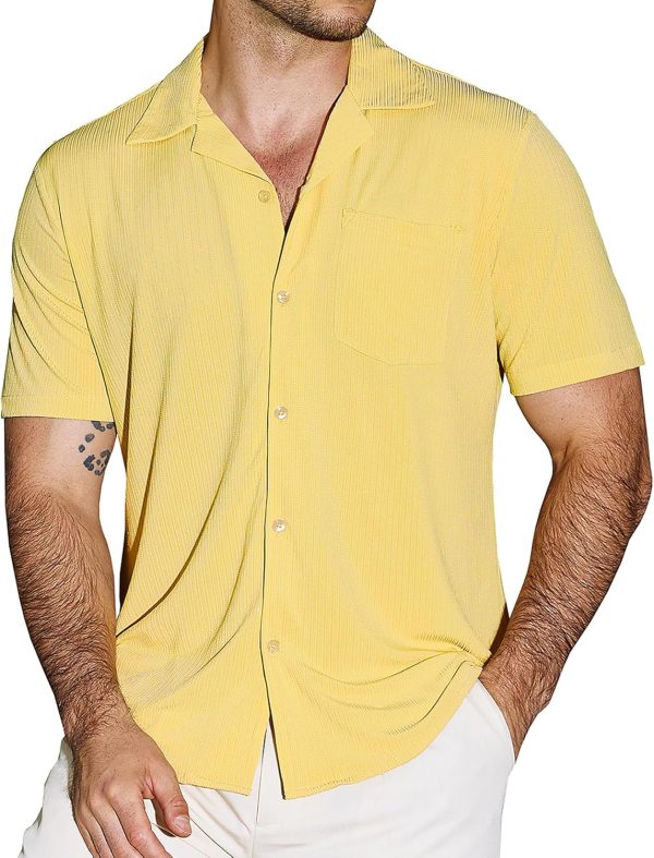VATPAVE Mens Casual Summer Shirts Short Sleeve Button Down Shirts Fashion Textured Beach Hawaiian Shirts with Pocket - Image 13
