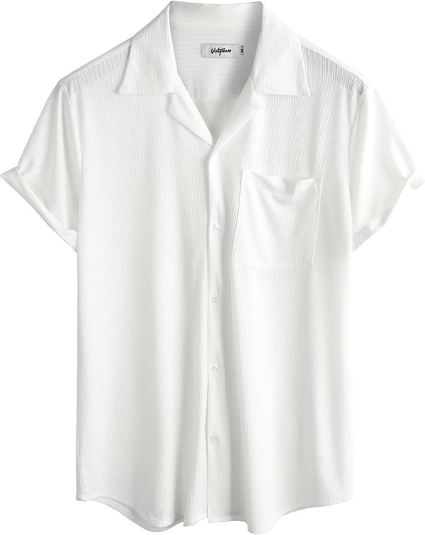 VATPAVE Mens Casual Summer Shirts Short Sleeve Button Down Shirts Fashion Textured Beach Hawaiian Shirts with Pocket - Image 22