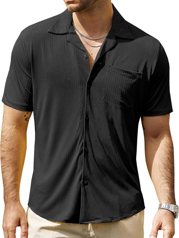 VATPAVE Mens Casual Summer Shirts Short Sleeve Button Down Shirts Fashion Textured Beach Hawaiian Shirts with Pocket - Image 25