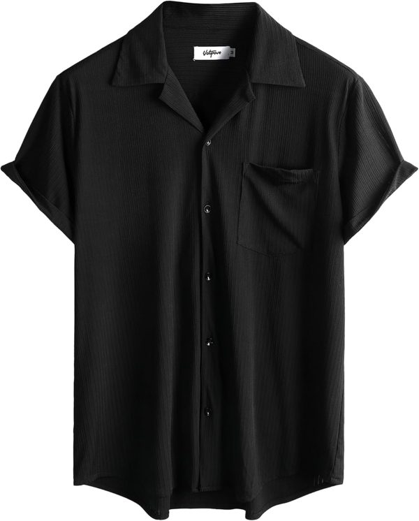VATPAVE Mens Casual Summer Shirts Short Sleeve Button Down Shirts Fashion Textured Beach Hawaiian Shirts with Pocket - Image 28