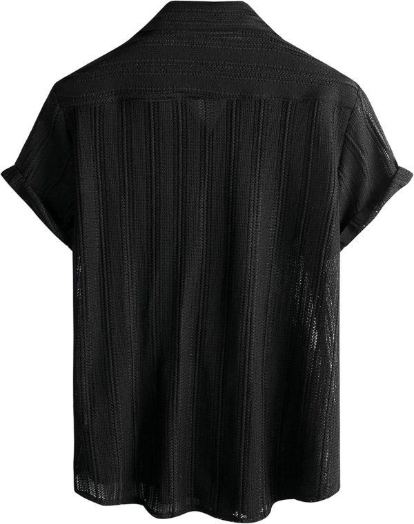 VATPAVE Mens Summer Lace Shirts See Through Sheer Shirts Casual Short Sleeve Button Down Beach Shirts - Image 5