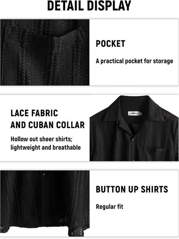 VATPAVE Mens Summer Lace Shirts See Through Sheer Shirts Casual Short Sleeve Button Down Beach Shirts - Image 6