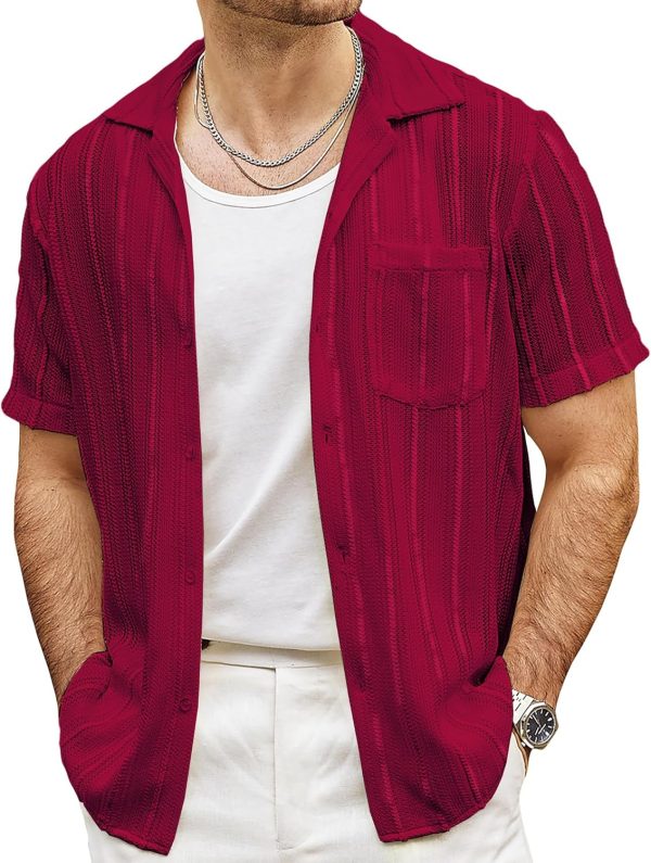 VATPAVE Mens Summer Lace Shirts See Through Sheer Shirts Casual Short Sleeve Button Down Beach Shirts - Image 7