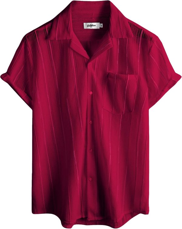 VATPAVE Mens Summer Lace Shirts See Through Sheer Shirts Casual Short Sleeve Button Down Beach Shirts - Image 10
