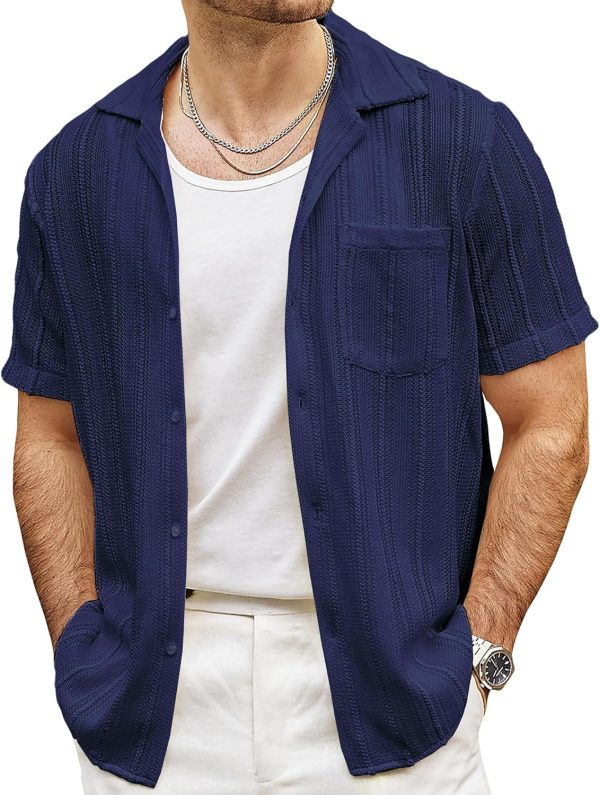 VATPAVE Mens Summer Lace Shirts See Through Sheer Shirts Casual Short Sleeve Button Down Beach Shirts - Image 13