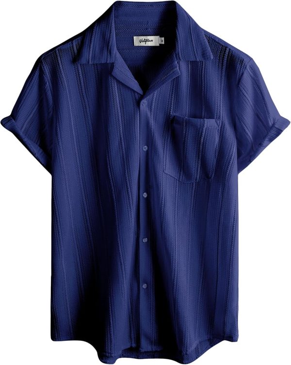 VATPAVE Mens Summer Lace Shirts See Through Sheer Shirts Casual Short Sleeve Button Down Beach Shirts - Image 16