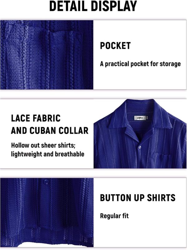 VATPAVE Mens Summer Lace Shirts See Through Sheer Shirts Casual Short Sleeve Button Down Beach Shirts - Image 18