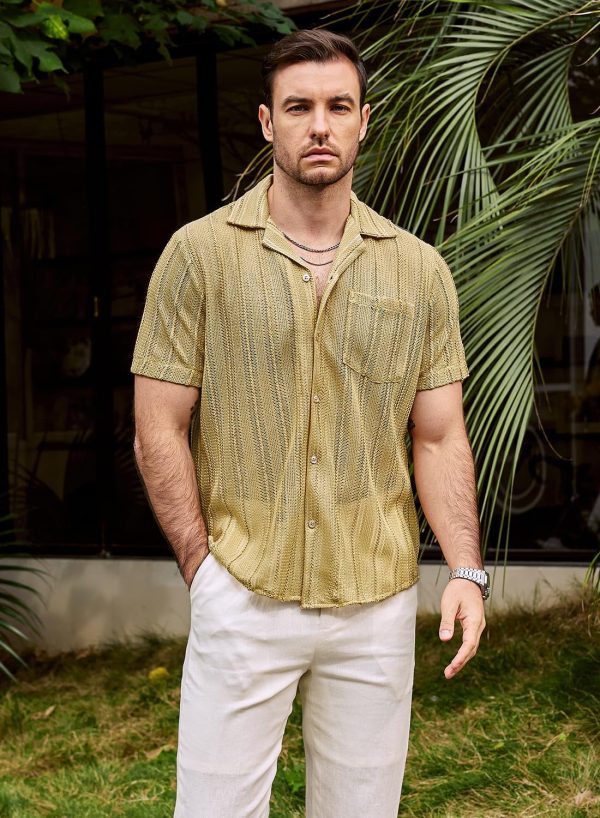 VATPAVE Mens Summer Lace Shirts See Through Sheer Shirts Casual Short Sleeve Button Down Beach Shirts - Image 21