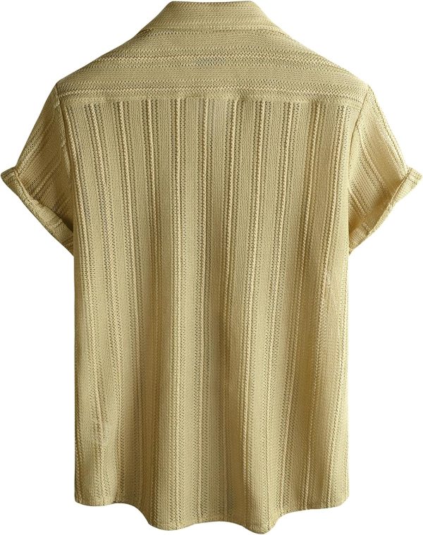 VATPAVE Mens Summer Lace Shirts See Through Sheer Shirts Casual Short Sleeve Button Down Beach Shirts - Image 23