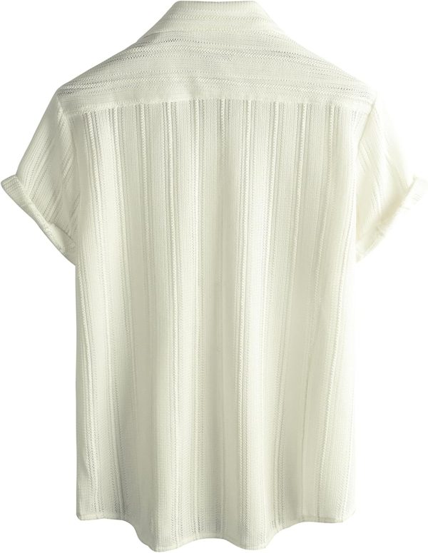 VATPAVE Mens Summer Lace Shirts See Through Sheer Shirts Casual Short Sleeve Button Down Beach Shirts - Image 29