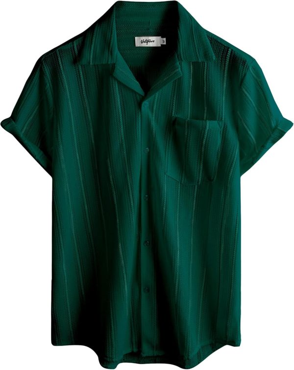VATPAVE Mens Summer Lace Shirts See Through Sheer Shirts Casual Short Sleeve Button Down Beach Shirts - Image 34