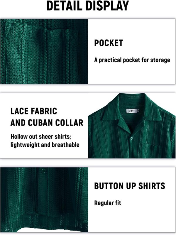 VATPAVE Mens Summer Lace Shirts See Through Sheer Shirts Casual Short Sleeve Button Down Beach Shirts - Image 36