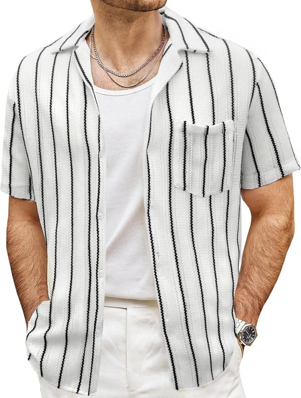 VATPAVE Mens Summer Lace Shirts See Through Sheer Shirts Casual Short Sleeve Button Down Beach Shirts - Image 43