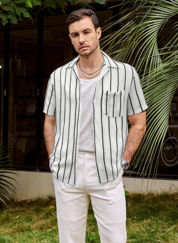 VATPAVE Mens Summer Lace Shirts See Through Sheer Shirts Casual Short Sleeve Button Down Beach Shirts - Image 44