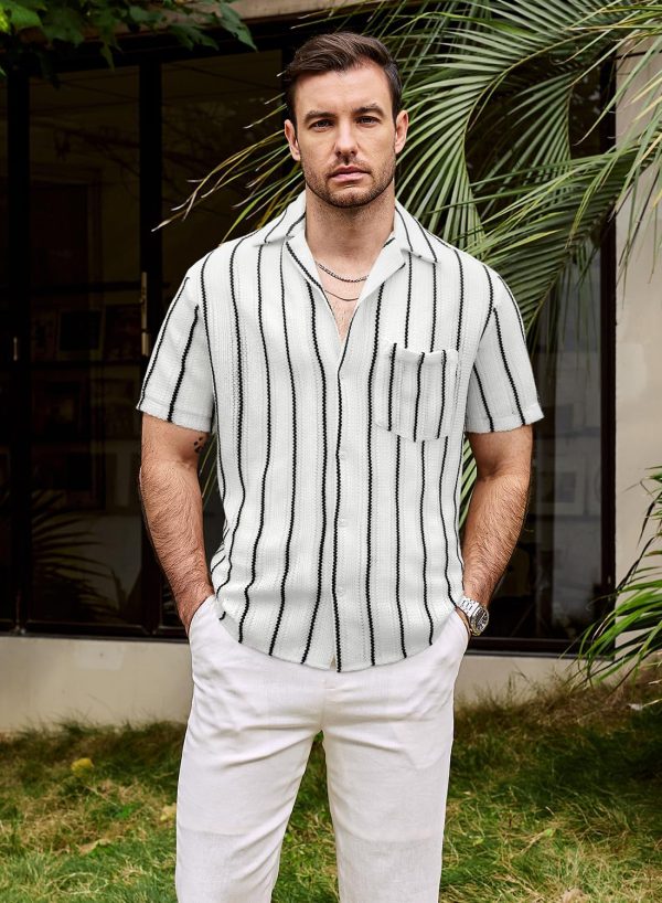 VATPAVE Mens Summer Lace Shirts See Through Sheer Shirts Casual Short Sleeve Button Down Beach Shirts - Image 45